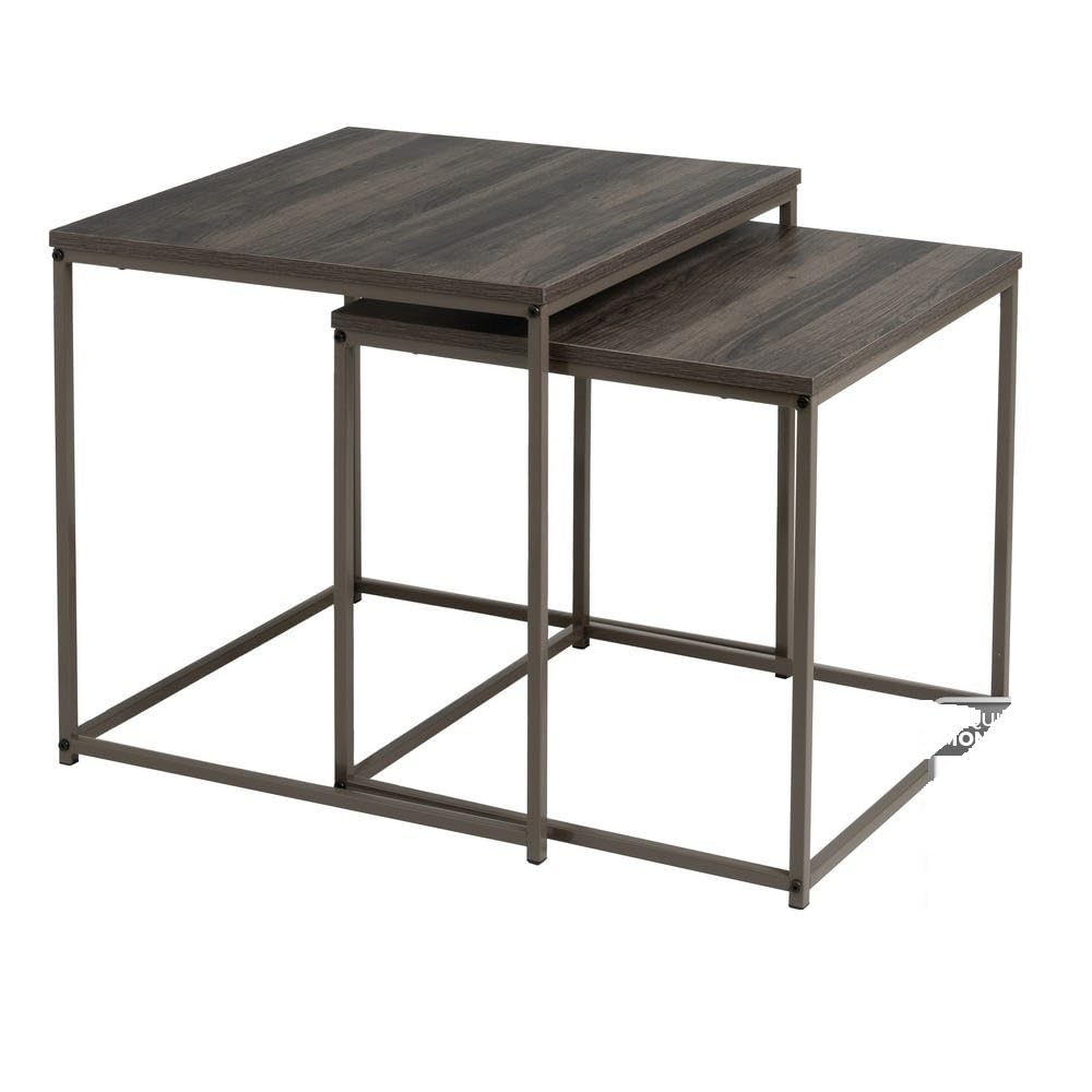 Lot de 2 tables d'appoint en métal et bois gris pour salon