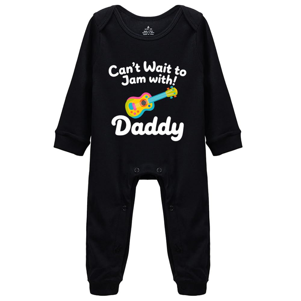 tiansiaben Baby Bodysuit-Can't Wait to Jam with Daddy Guitar Romper, Long Sleeve Rompers Crawling Outfit for Newborn 18-24 Month Black