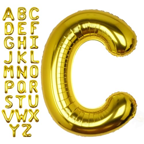 Image of 40 Inch Gold Letter C Balloon Big Foil Helium Letter Balloons A-Z | Giant Large Mylar Party Balloon for Birthday Party Decorations