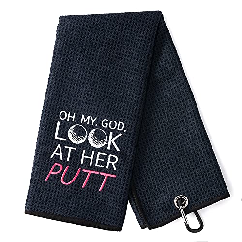 DYJYBMY Oh My God Look at Her Putt Funny Golf Towel, Embroidered Golf Towels for Golf Bags with Clip, Fun Golf Accessories for Womens Golf, Birthday Gifts for Golf Fan, Golf Joke