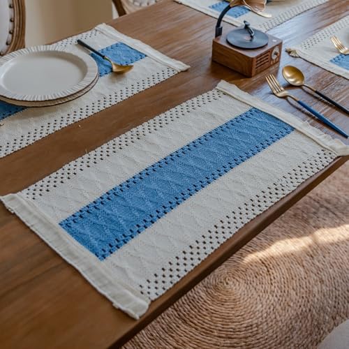 Set de table lavable anti-rayure bleu beige pour table propre