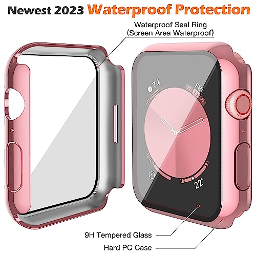 Image of Misxi [2 Pack] for Apple Watch SE 3 (2025) SE 2 SE Series 6 Series 5 Series 4 44mm Waterproof Case with Button, Tempered Glass Screen Protector Cover for iWatch, 1 Rose Pink + 1 Transparent