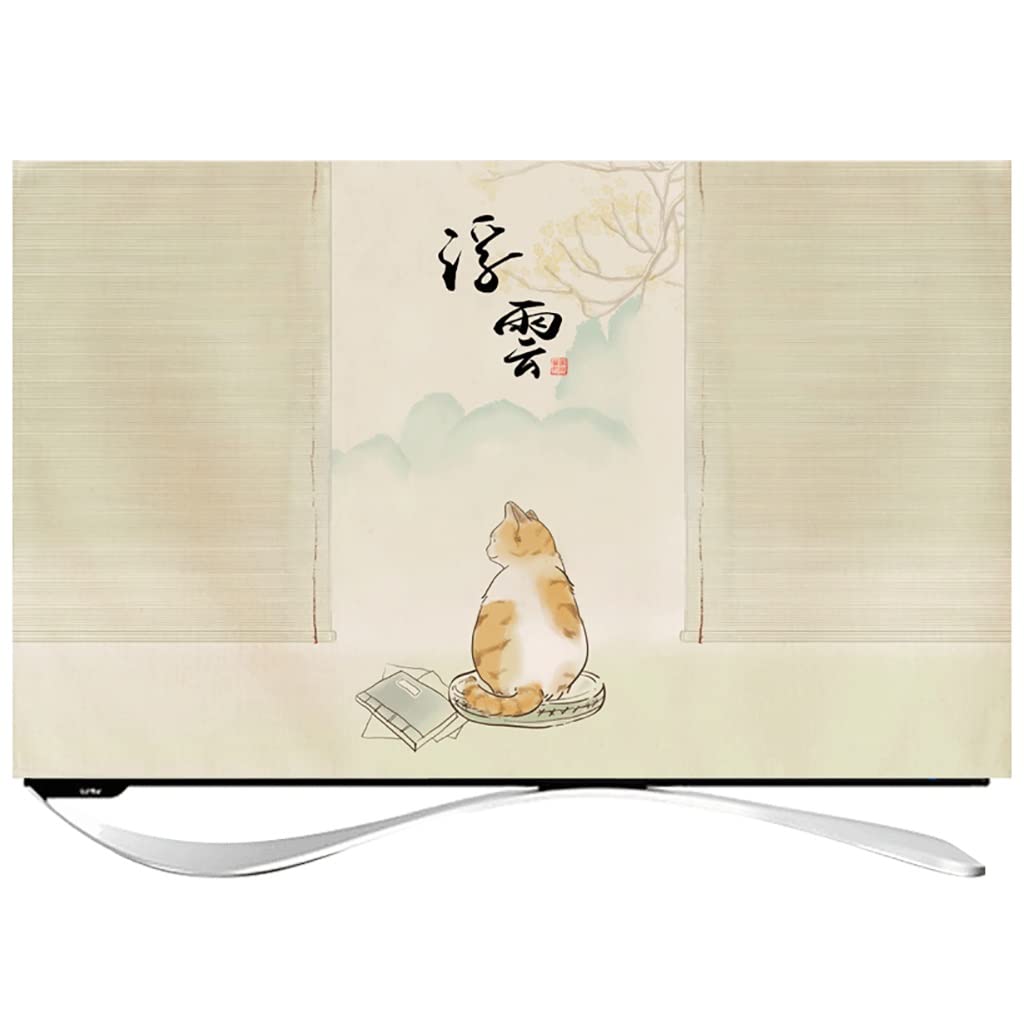 24”、48”Osłona przeciwpyłowa telewizora, osłona wnętrza telewizora w stylu chińskim Oddychająca bawełniana tkanina lniana do telewizora z płaskim ekranem, Smart TV (Color : B, Size : 49")