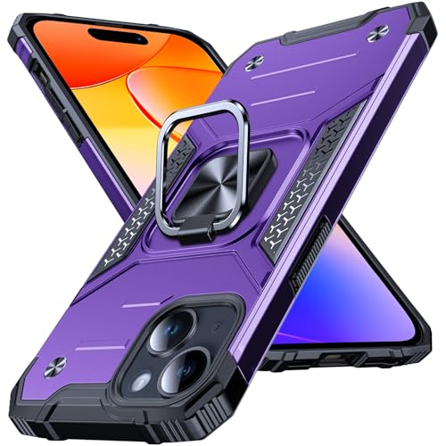 Image of Anqrp Heavy Duty Case for iPhone 15 Case with Enhanced Ring Holder Grip Stand, Military Grade Shockproof Rugged Drop Protective Silicone Hard Slim iPhone 15 Phone Case Cover,Purple