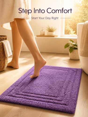 Image of Soft Cotton Linea Design Bath Mat | Anti Slip Anti Skid Backing Absorbent Soft Tufted Floor Rug for Bathroom Kitchen Bedroom Pooja Room Home Decor (50X80 CM, Purple)