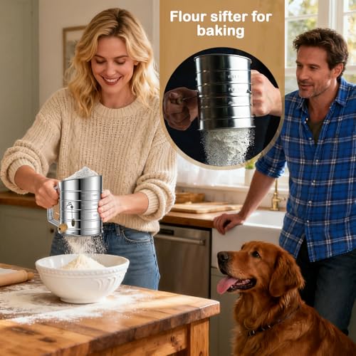 jamgeery ベーキング用フラワーシフター - 微細メッシュ ベーキング用 小麦粉 ふるい かくはん器付き | 食器洗い機対応 食品グレード キッチン ふるい分けツール - ペイストリー パン カップケーキ ケーキ デザート 用