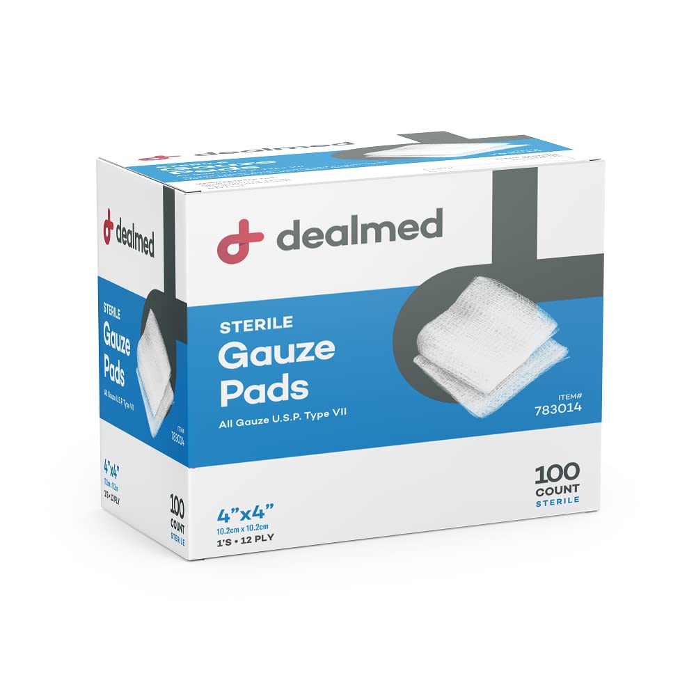 Buy Dealmed Sterile Gauze Pads 100 Count, 4’’ x 4’’ Gauze Pads