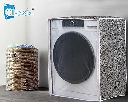 Image of Classic Front Load Washing Machine Cover for IFB 7 Kg, 7.5 Kg, 8 Kg, 8.5 Kg (63cmsX63cmsX81cms, Black & Grey, Large)