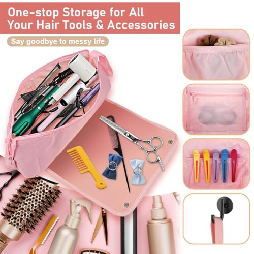 Image of MAYCREATE Hair Tools Travel Bag for Flat Irons, Straighteners, Curling Iron, and Haircare Accessories, 2-in-1 design, with Interior Pockets, Portable Organizer, Pink