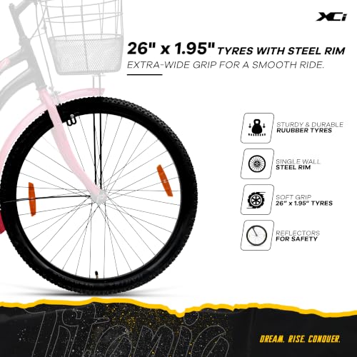 Image of XCi Titania 26T Women's Bicycle, 26-Inch Tyres, Single Speed, Non-Geared, Rigid Suspension, Calliper Brakes, Adult (12+ Years), 18 Inches Steel Frame, Black Pink