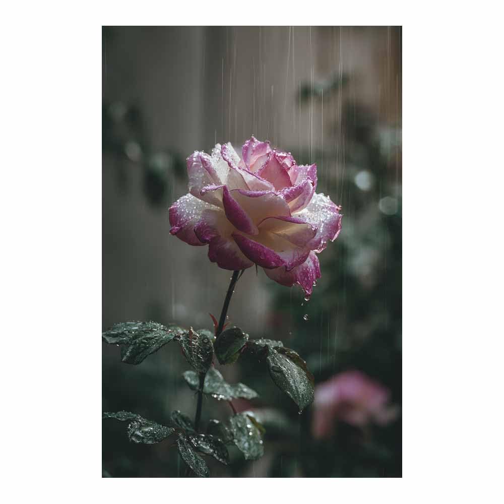 Hoqiu Multicolor Flower Posters Rainy Pink Ros Blooming Modern Canvas Wall Art, Decorative Paintings, Canvas Painting Wall Art For Home Decor.(Multicolor)-60X80cm Unframed