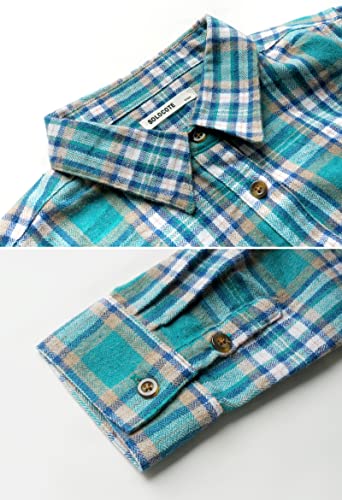 Solocote Girls Long Sleeve Flannel Plaid Shirt Button Down Cotton Blouse Loose Soft Tops, Sln2116-Blue-5-6Y #TOP3