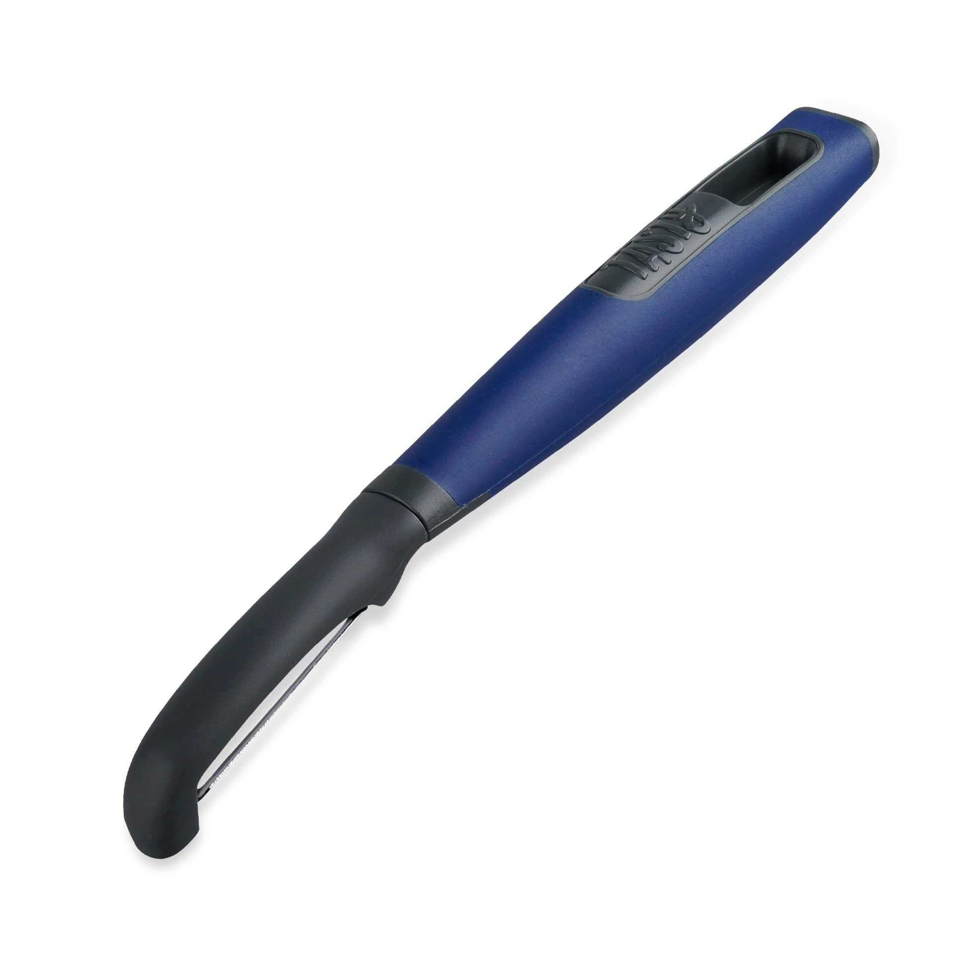 Tasty Stainless Steel Straight Swivel Peeler with Soft-touch Handle, Dark Grey & Blue
