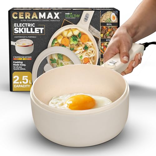 CERAMAX Hot Pot Electric Cooker with Lid and Steamer, 2.5L Large Cooker Nonstick Electric Skillet, Electric Pot for Cooking, Portable Ceramic Electric Frying Pan for Dorm Rooms, Camping, RVs & More