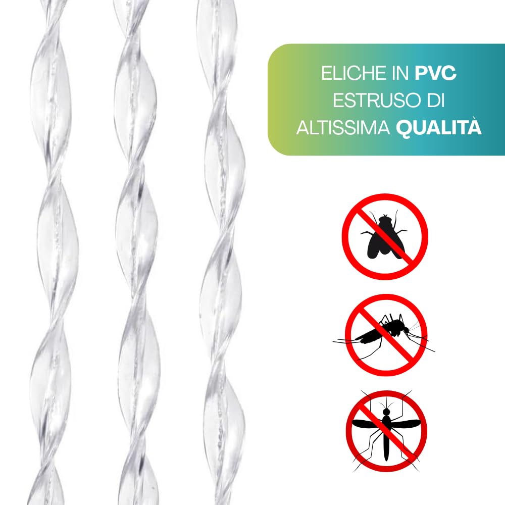 PALUPLUS Tenda a Eliche Antimosche, frange in PVC Estruso, misura 120x230 cm, tenda per porte e finestre, moschiera a pannello, catenelle a caduta, zanzariera per insetti -2102C-4,22 (Trasparente)