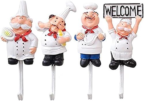 4 ganchos adhesivos de pared con diseño de chef francés, resistentes para cocinero, colgador de pared, colgador de gancho para cocina, decoración