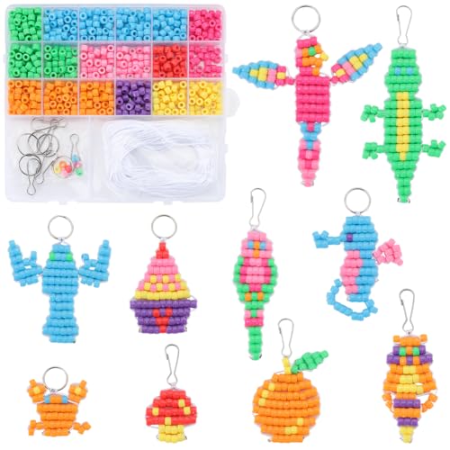 Kit perles poney 6mm SUNNYCLUE pour 10 porte-clés animaux de la mer et fruits créatifs