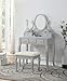 Roundhill Furniture Ashley Silver Wood Makeup Vanity Table and Stool Set, Sliver