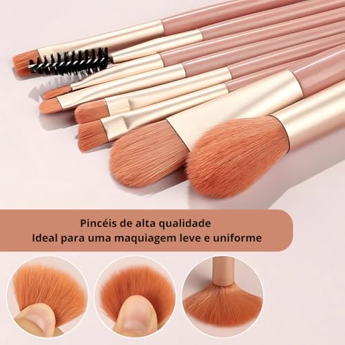 Kit 08 Pincéis de Maquiagem e Spray para Perfume Recarregável, Pinceis Make Mini Brush Kit