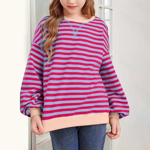 Girls Crewneck Striped Sweatshirt Tops Kids Long Sleeve Loose Simple Trendy Blouse Fall Winter Clothes Tees3