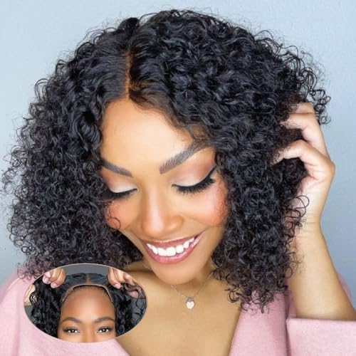 Rebasar Short Bob Wear and Go Glueless Curly 4x4 Closure