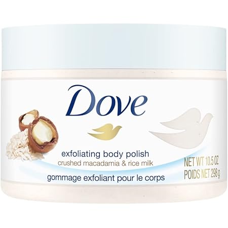 Dove Exfoliating Body Polish Scrub Reveals Visibly Smoother Skin Macadamia and Rice Milk Body Scrub That Nourishes Skin 10.5 oz
