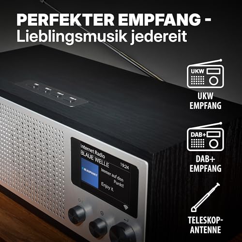 DAB+-Antenne und Stereo-Lautsprechern bietet Streaming und Radio in kompakter Form für Musikfans.(112)