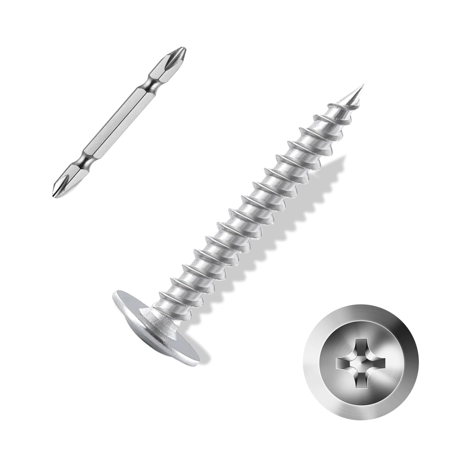 ANCHOREASE #8×1-1/2″ Wood Screw 150Pcs, 410 Stainless Steel Standard Thread Screws, Truss Head Phillips Fast Self Tapping Screws