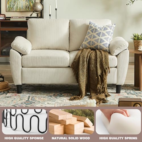 Image of 79.72 inch 3 Piece Corduroy Sofa Set with Storage Ottoman & Loveseat, L Shaped Sectional Couch with Side Pockets, Convertible Living Room Furniture Set for Small Space