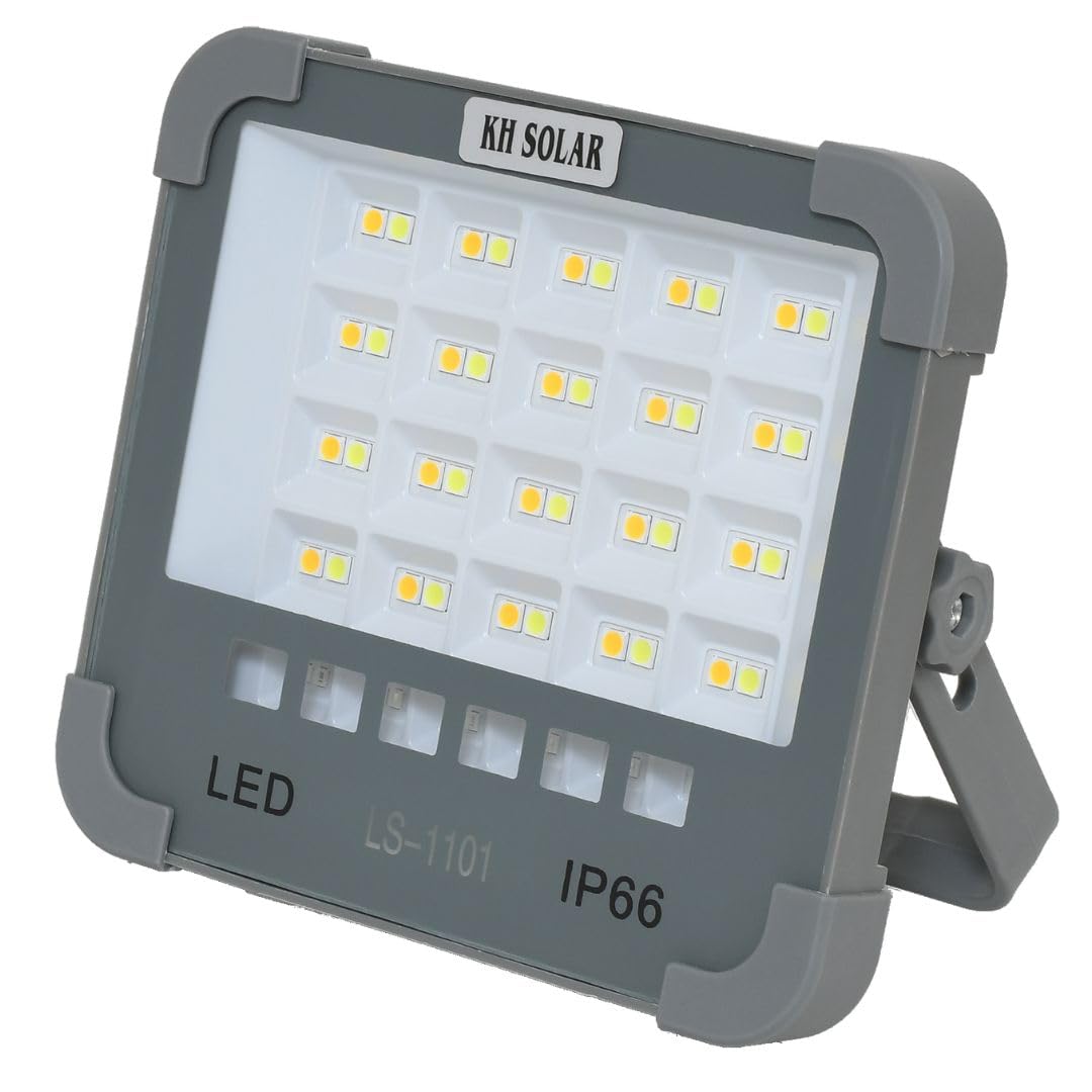 kh Solar Mini LED Light, 52 LED Portable Rechargeable Flood Light with USB & Type-C Charging, 5 Lighting Modes, IP66 Waterproof Solar Emergency Lamp for Camping, Garage, Farm & Power Outage (Grey)