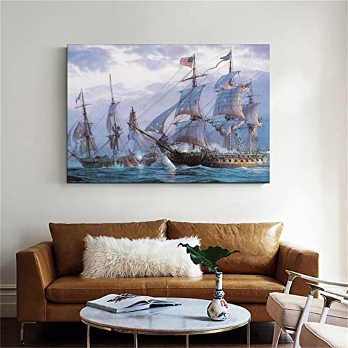 Wjoonn American Warship Engaging French Warship During The French Revolutionary War Canvas Art Poster And Wall Art Picture Print Modern Family Bedroom Decor Posters 16X24Inch(40X60Cm) #TOP5