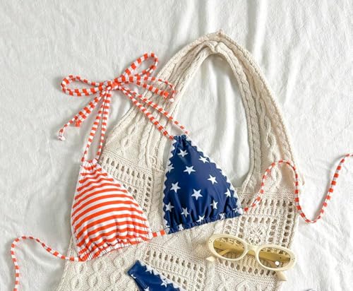 Image of ZAFUL Women Halter Dual Straps Whip Stitch Floral Triangle Bikini Swimsuits