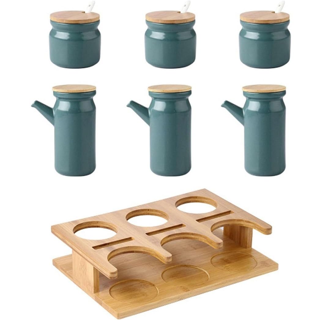 BCJMKDX Fermenter. Ceramic Condiment Jar Set Spice Pot With Lid Tray Seasoning Jar Set For Salt Sugar(B)
