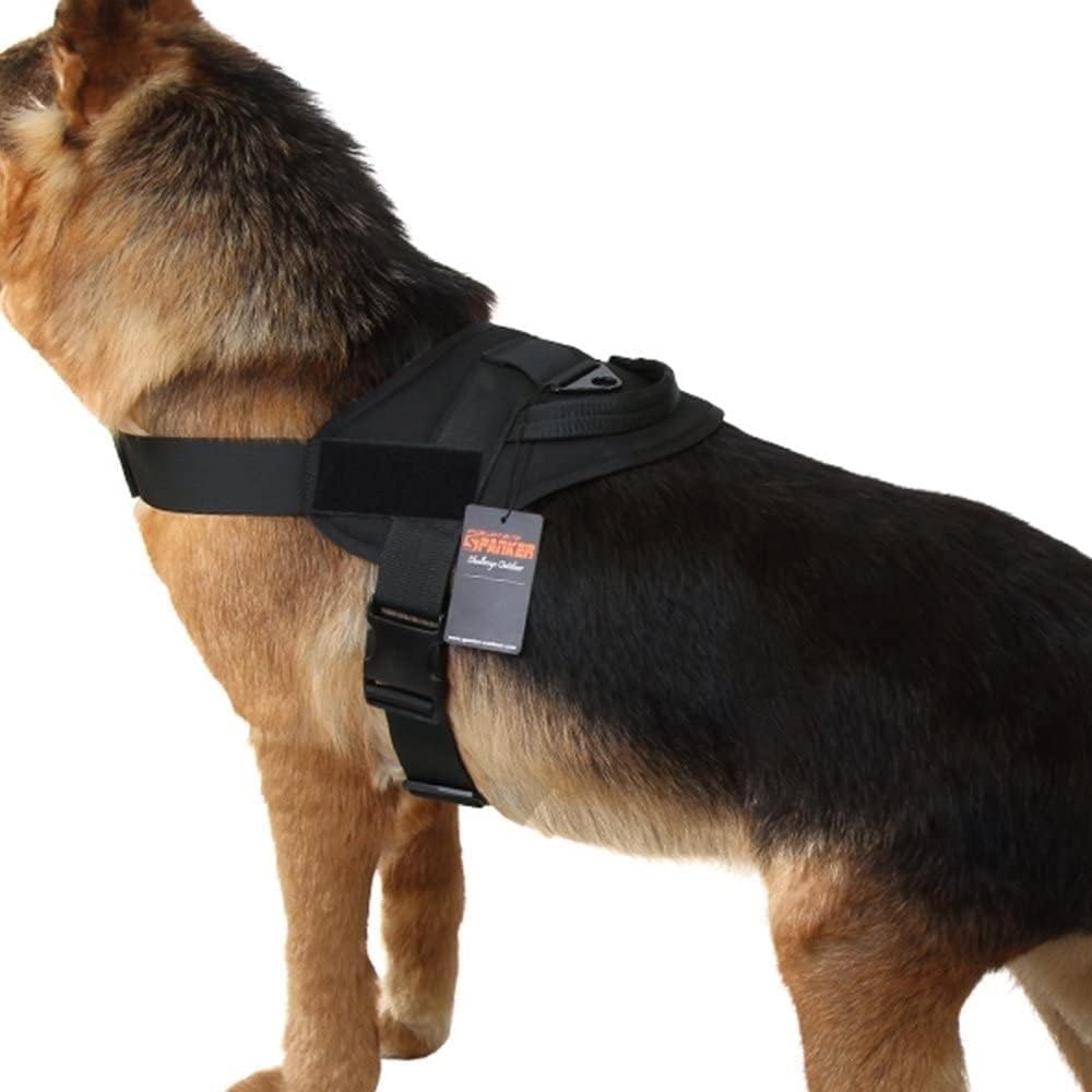 EXCELLENT ELITE SPANKER Tactical Dog Vest Training Military Patrol Service Dog Harness Easy Control Adjustable No-Pull Nylon Pet Harness with Handle for Small Medium Large Dogs(Black-L)