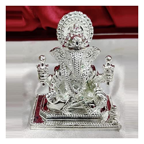 Shreemant Dagdusheth Halwai Ganesh Idol in Pure 925 Silver / Dagdu Sheth Ganpati in Silver Hindu Religion God Idol Sculpture Statue (4.80 Inch (1118 GMS))