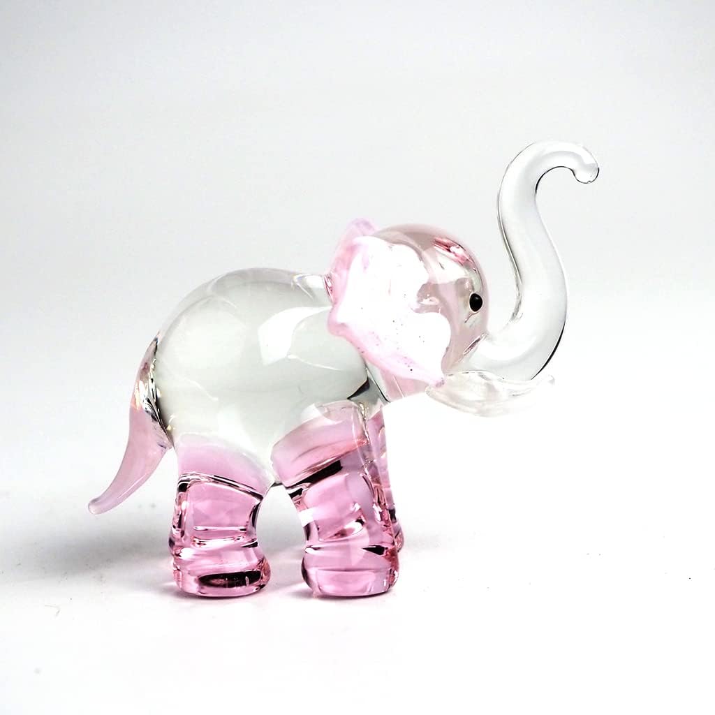 Lucky Elephant Figurines Pink Hand Blown Art Glass Collectible Animal Ornament Gift Decor, 1.5 x 2.5 x 1.8 inches image 4