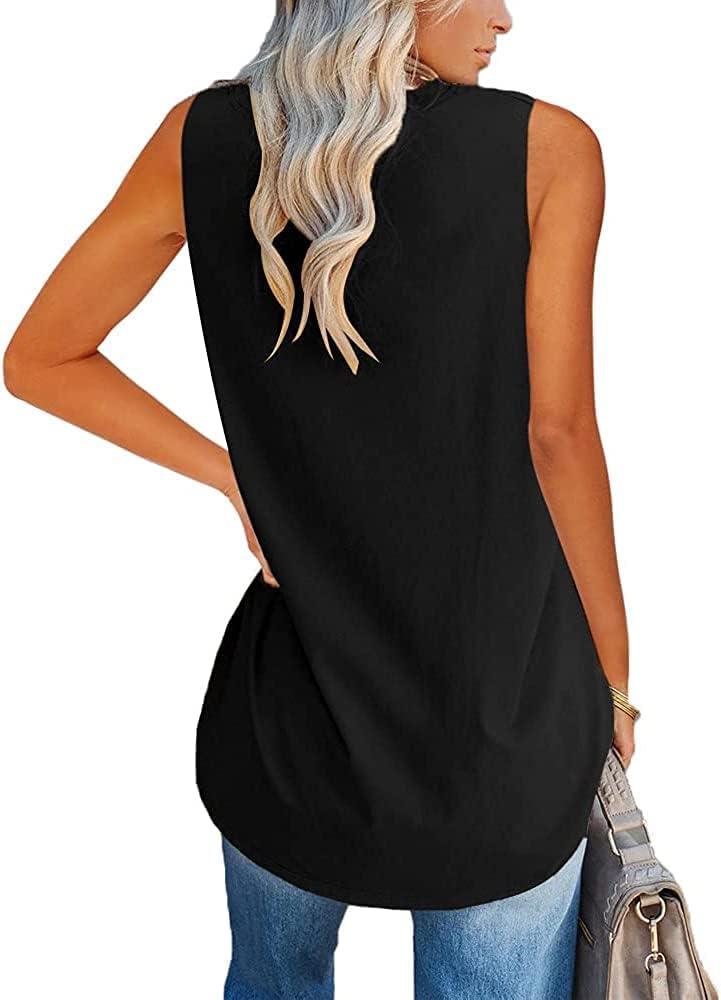 Fisoew Women V Neck Tank Tops Summer Loose Casual Basic Solid Color Sleeveless Shirts Tunic Tops - Image 2