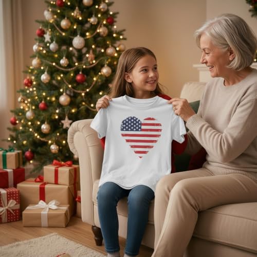Image of Tstars Fitted Tee for Girls 4th of July Shirt | Patriotic American Cute Kids Heart Graphic Horse T-Shirt
