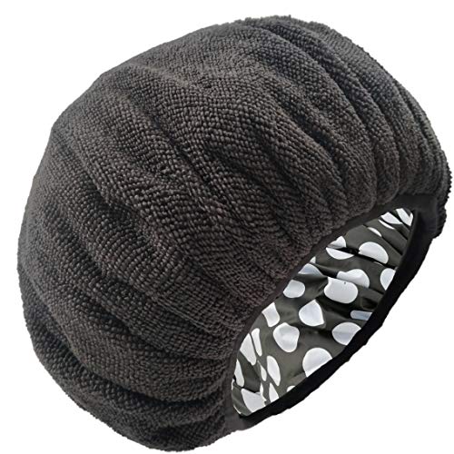 Aunllke Terry Cloth Lined Shower Cap For Women Large Double Layer Shower Cap With Microfiber Dry Hair Function Resuable Waterproof Breathable Bath Cap Black&White Dots Design #TOP2