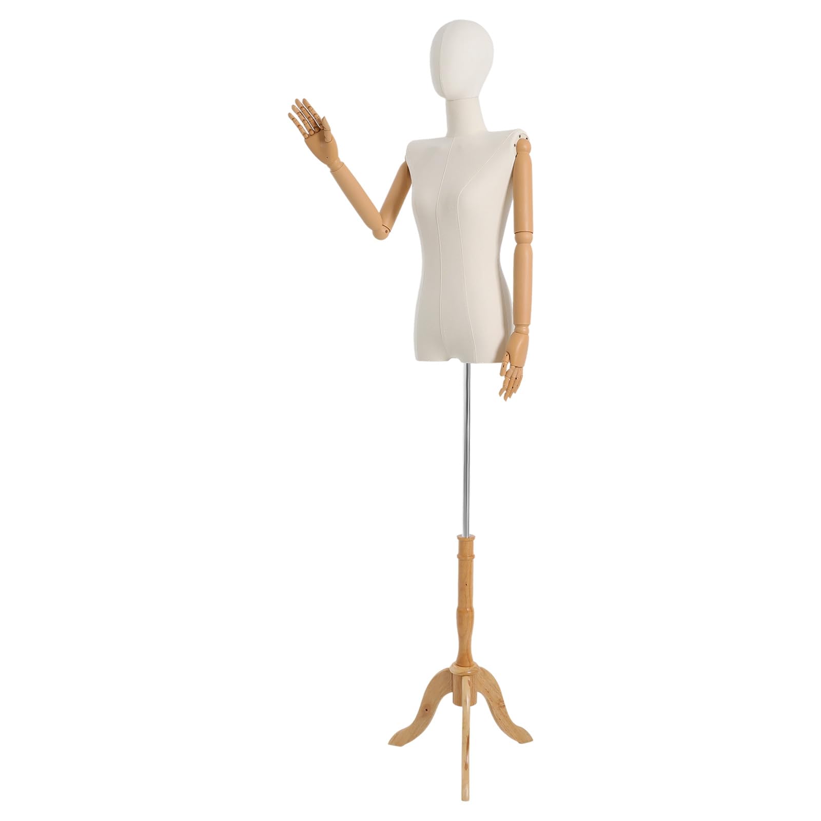 Manichino da sartoria femminile con testa girevole e braccia flessibili, altezza regolabile 155 – 200 cm