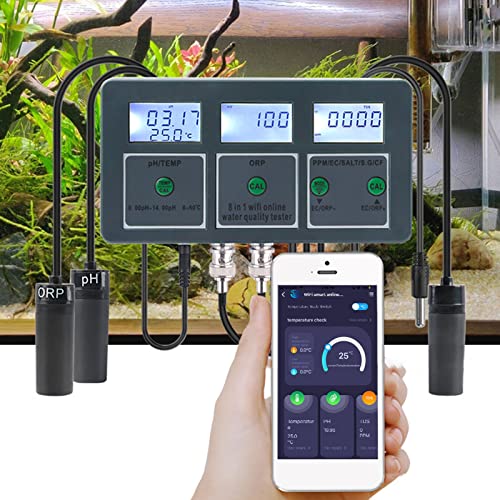 Multiparameter-Wasserqualitätstester S.G PH EC SALT ORP TDS CF TEMP 8 in 1 Wiederaufladbarer 24-Stunden-Online-Überwachung Digitaler Wassertester für Aquarien