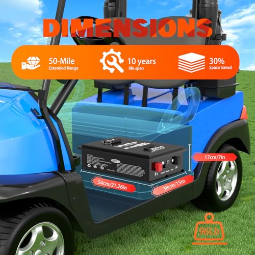 Image of 48V 100Ah Golf Cart Lithium LiFePO4 Battery with Charger and 200A BMS Grade A Cells Deep Cycle Rechargeable Battery,10000+ Cycles,Perfect for Golf Cart,Off Grid Applications