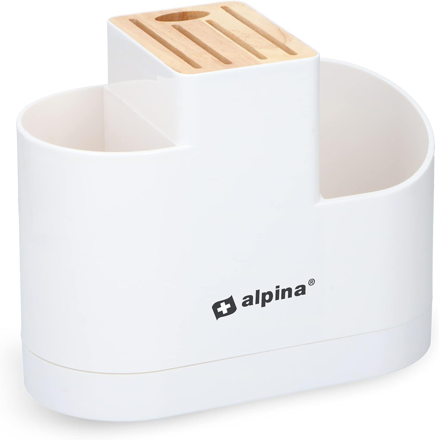 alpina Knife Block and Kitchen Utensil Holder - Kitchen Organiser - Knife Block without Knives - Plastic/Bamboo - White