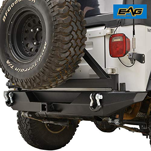EAG Steel EZ Grip Rear Bumper with Secure Lock Tire Carrier Fit for 87-06 Wrangler TJ YJ