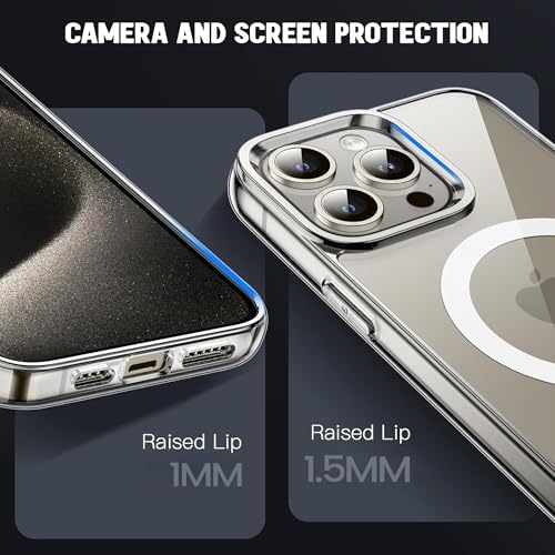 Image of Kratos Transparent Clear Case Cover Compatible with iPhone 15 Pro Max - Anti-Yellowing, Wireless Magnetic Charging Case with Raised Edge Camera & Screen Protection, Shock-Resistant Design