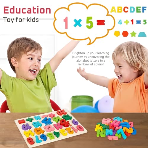 Image of Lyrovo Wooden Alphabet Number & Shape Puzzle Board for Kids | Educational Learning Toys for 2-5 Year Old Boys & Girls | Montessori Toddler Activity Toy for Early Learning & Brain Development