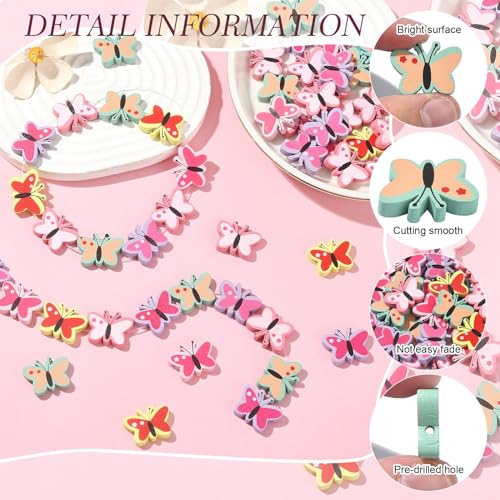 UR URLIFEHALL 150 Pcs Wooden Butterfly Beads Colourful Printed Animal Insect Beads for Jewellery Making Home Decoration DIY Crafts - Image 3