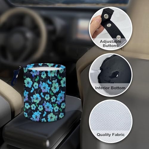 Image of Retro Tropical Flower Vehicle Trash Can Trash Bag for Cars Waste Basket Collapsible Reusable Leak Proof Car Organizer Road Trip Must Haves for Kids