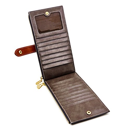 Image of ANDOILT Women's Genuine Leather Wallet RFID Blocking Credit Card Holder Zipper Purse Cell Phone Handbag