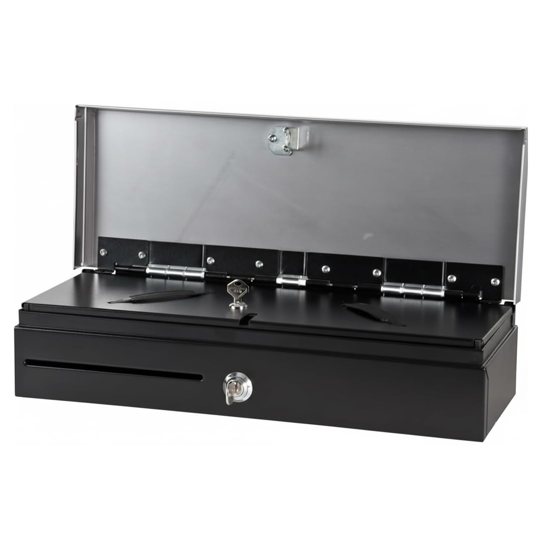 BALSAT | Cajón de Monedas Profesional | Cajón Eléctrico Con Apertura Vertical | 46x17x10 cm | Compartimentos Para Monedas y Billetes | Llave de Seguridad | Conexión RS-232 y RJ-11 | Diseño Compacto
